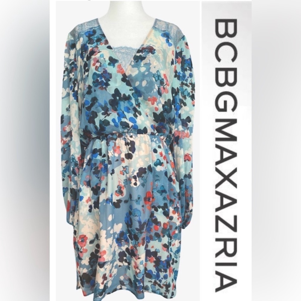 BCBG MaxAzria Adelynn Long Sleeve Lace Yolk Silk Chiffon Mini Dress, NWT, XXS